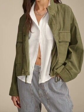 NWT Lucky Brand Green Utility Cropped Trench Jacket Size S